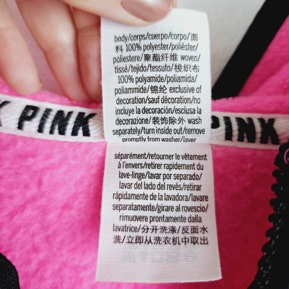PINK Victoria's Secret Pink 1/4 Zip Hooded Fleece Sweatshirt, size Medium - Picture 10 of 10